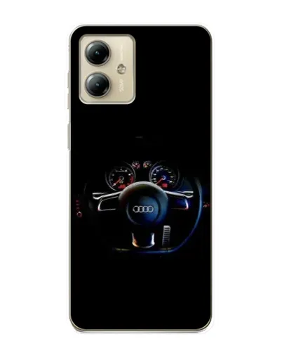 Чехол для Motorola MOTO G14 с картинкой «Салон Audi — руль»