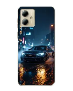 Чехол для Motorola MOTO G14 с картинкой «Ночной город и Audi»