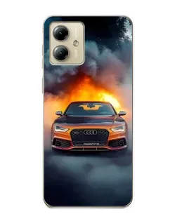 Чехол для Motorola MOTO G14 с картинкой «Audi в огненном дыму»