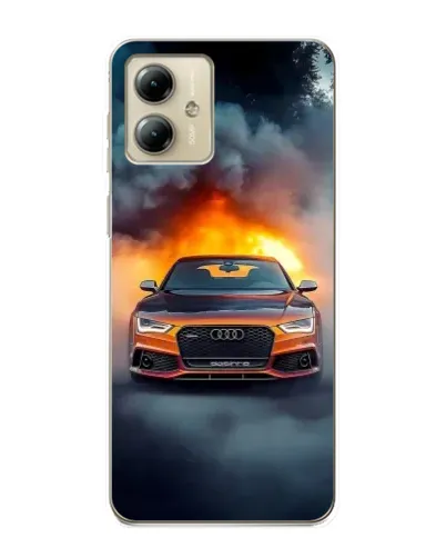 Чехол для Motorola MOTO G14 с картинкой «Audi в огненном дыму»