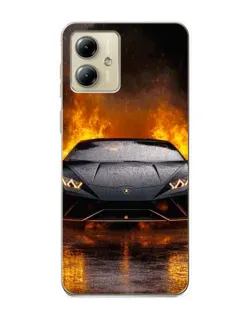 Чехол для Motorola MOTO G14 с картинкой «Lamborghini в огне»