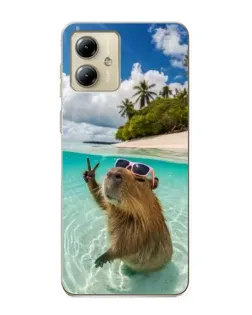 Чехол для Motorola MOTO G14 с картинкой «Капибара на море»