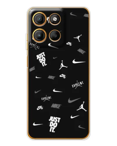 Чехол для Motorola Moto G15 Power с картинкой «Nike Black Pattern»