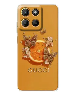 Чехол для Motorola Moto G15 Power с картинкой «Gucci — золотые бабочки»