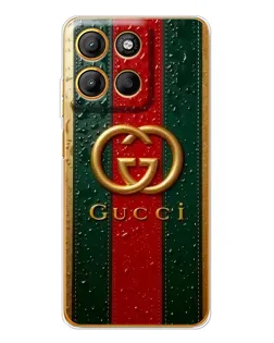 Чехол для Motorola Moto G15 Power с картинкой «Gucci — фирменная полоса и золото»
