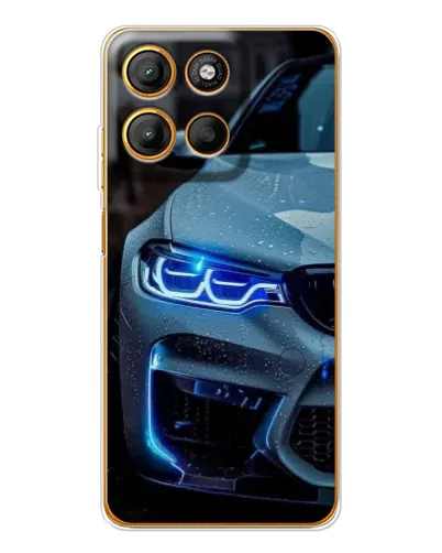 Чехол для Motorola Moto G15 Power с картинкой «Взгляд BMW с синими фарами»