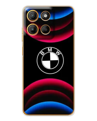 Чехол для Motorola Moto G15 Power с картинкой «Логотип BMW и неоновые дуги»