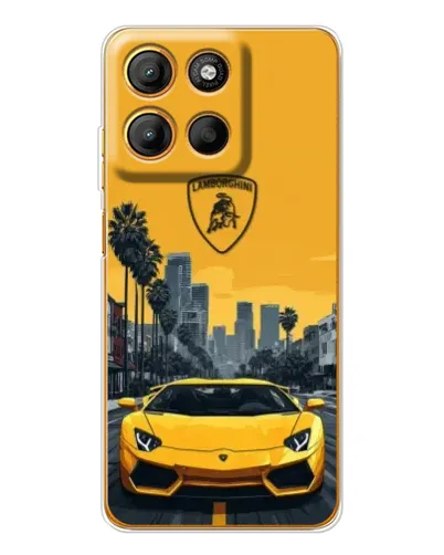 Чехол для Motorola Moto G15 Power с картинкой «Желтый Lamborghini город»