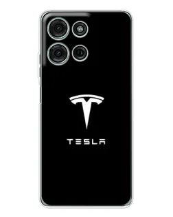 Чехол для Motorola Moto G15 с картинкой «Tesla White Logo»