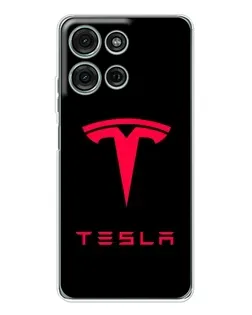 Чехол для Motorola Moto G15 с картинкой «Tesla Red Logo»