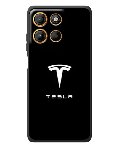 Чехол для Motorola Moto G17 Power с картинкой «Tesla White Logo»