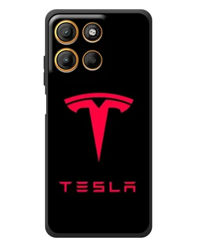 Чехол для Motorola Moto G17 Power с картинкой «Tesla Red Logo»