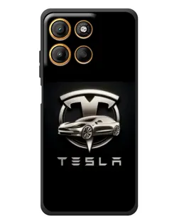 Чехол для Motorola Moto G17 Power с картинкой «Tesla — серебристое авто»