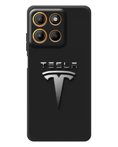 Чохол для Motorola Moto G17 з картинкою «Сталевий логотип Tesla»
