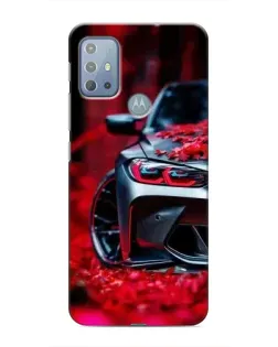 Чехол для Motorola MOTO G20 с картинкой «Спортивная BMW и цветы»