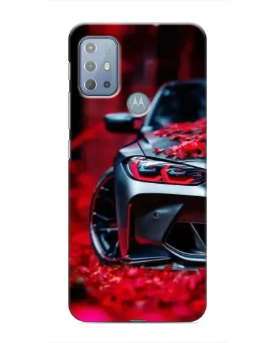 Чехол для Motorola MOTO G20 с картинкой «Спортивная BMW и цветы»