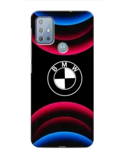 Чехол для Motorola MOTO G20 с картинкой «Логотип BMW и неоновые дуги»