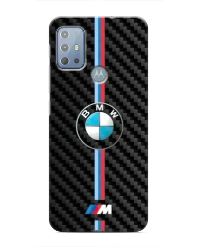 Чехол для Motorola MOTO G20 с картинкой «Эмблема BMW и карбон»