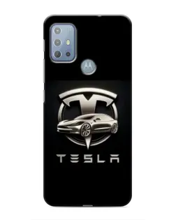 Чехол для Motorola MOTO G20 с картинкой «Tesla — серебристое авто»