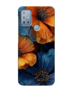 Чехол для Motorola MOTO G20 с картинкой «Яркая сине-оранжевая флора»