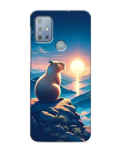 Чехол для Motorola MOTO G20 с картинкой «Закат солнца с капибарой»