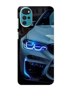 Чехол для Motorola MOTO G22 с картинкой «Взгляд BMW с синими фарами»