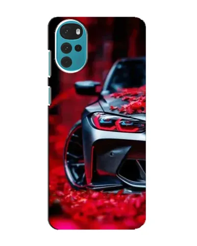 Чохол для Motorola MOTO G22 з картинкою «Спортивна BMW та квіти»