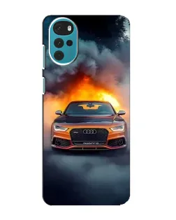Чехол для Motorola MOTO G22 с картинкой «Audi в огненном дыму»