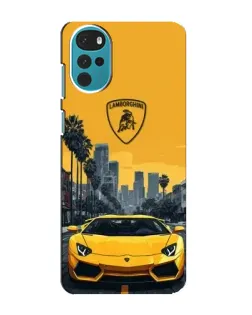 Чехол для Motorola MOTO G22 с картинкой «Желтый Lamborghini город»