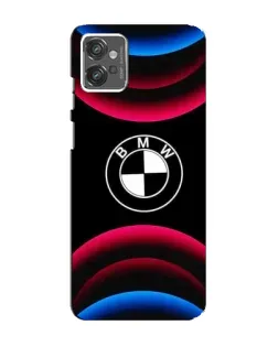 Чехол для Motorola MOTO G23 с картинкой «Логотип BMW и неоновые дуги»