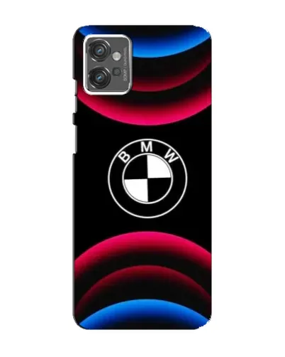 Чехол для Motorola MOTO G23 с картинкой «Логотип BMW и неоновые дуги»
