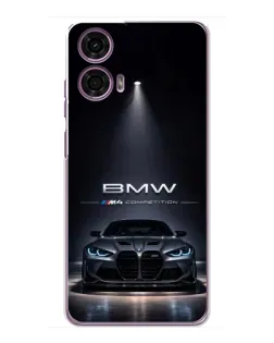 Чехол для Motorola MOTO G24 Power с картинкой «BMW сквозь ночной город»