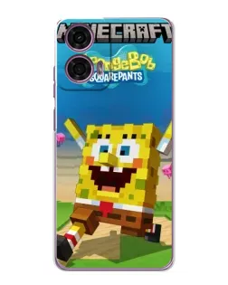Чехол для Motorola MOTO G24 Power с картинкой «Губка Боб Minecraft»
