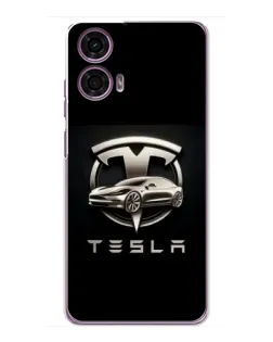 Чохол для Motorola MOTO G24 Power з картинкою «Tesla — срібне авто»