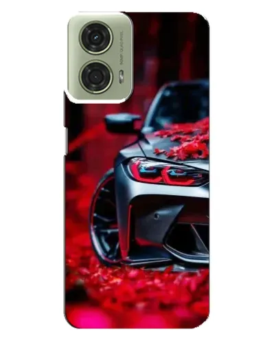 Чехол для Motorola MOTO G24 с картинкой «Спортивная BMW и цветы»