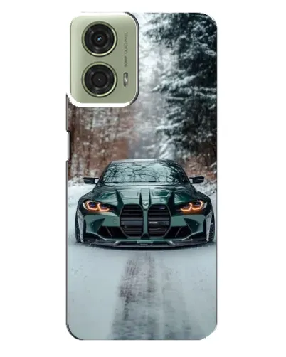 Чехол для Motorola MOTO G24 с картинкой «BMW в зимнем лесу»