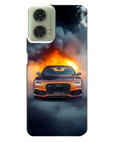 Чехол для Motorola MOTO G24 с картинкой «Audi в огненном дыму»