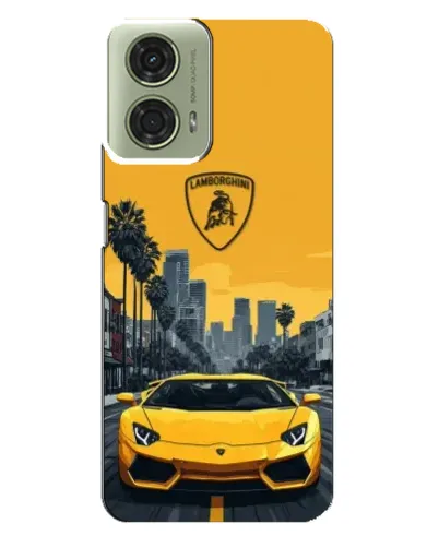 Чехол для Motorola MOTO G24 с картинкой «Желтый Lamborghini город»