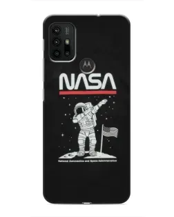 Чехол для Motorola MOTO G30 с картинкой «NASA — шагаем по Луне»