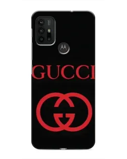 Чехол для Motorola MOTO G30 с картинкой «Gucci — красный логотип»