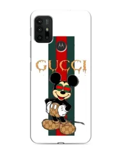 Чехол для Motorola MOTO G30 с картинкой «Микки Маус Gucci — полосы»