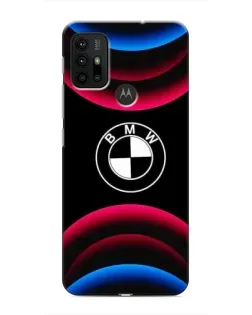 Чехол для Motorola MOTO G30 с картинкой «Логотип BMW и неоновые дуги»
