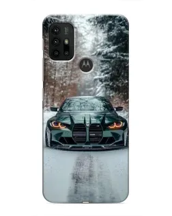 Чехол для Motorola MOTO G30 с картинкой «BMW в зимнем лесу»