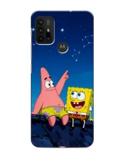 Чохол для Motorola MOTO G30 з картинкою «Губка Боб та Патрік вночі»