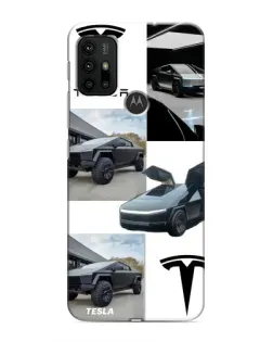 Чехол для Motorola MOTO G30 с картинкой «Коллаж Cybertruck Tesla»