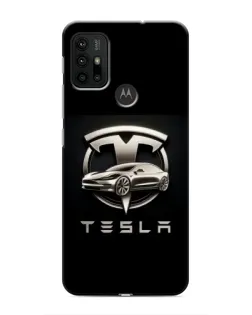 Чехол для Motorola MOTO G30 с картинкой «Tesla — серебристое авто»