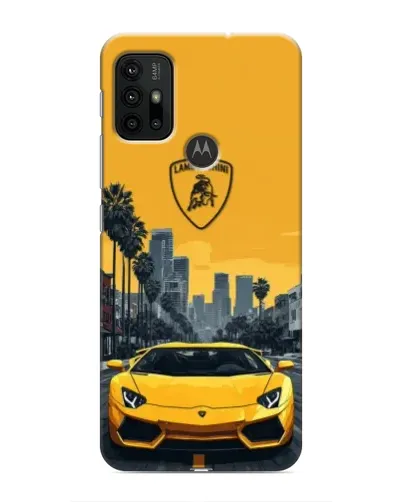 Чехол для Motorola MOTO G30 с картинкой «Желтый Lamborghini город»