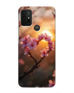 Чехол для Motorola MOTO G30 с картинкой «Розовый цвет сердце на фоне заката»
