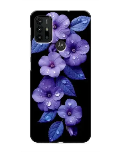 Чехол для Motorola MOTO G30 с картинкой «Фиолетовые цветы с росою»