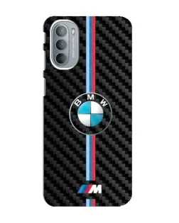 Чехол для Motorola MOTO G31 с картинкой «Эмблема BMW и карбон»
